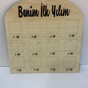 Benim İlk Yılım Ahşap Fotoğraf Çerçevesi – 12 Ay Bebek Hatıra Panosu