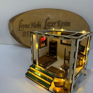 LED Işıklı Ahşap Maket Ev – Dekoratif Mini Oda Modeli